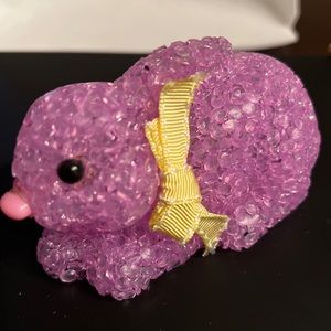 Lovely Vintage Pink Bunny Flashing Red And Blue. Soft plastic. H3”xL4”